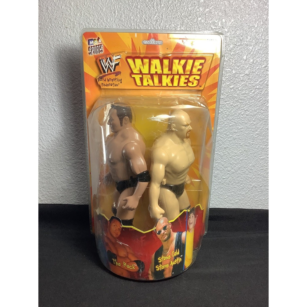 Vintage 1999 WWF WWE Walkie Talkies The Rock And Stone Cold New In Damaged Box